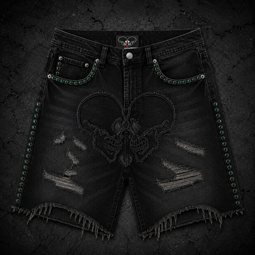 Black Skull Denim Shorts